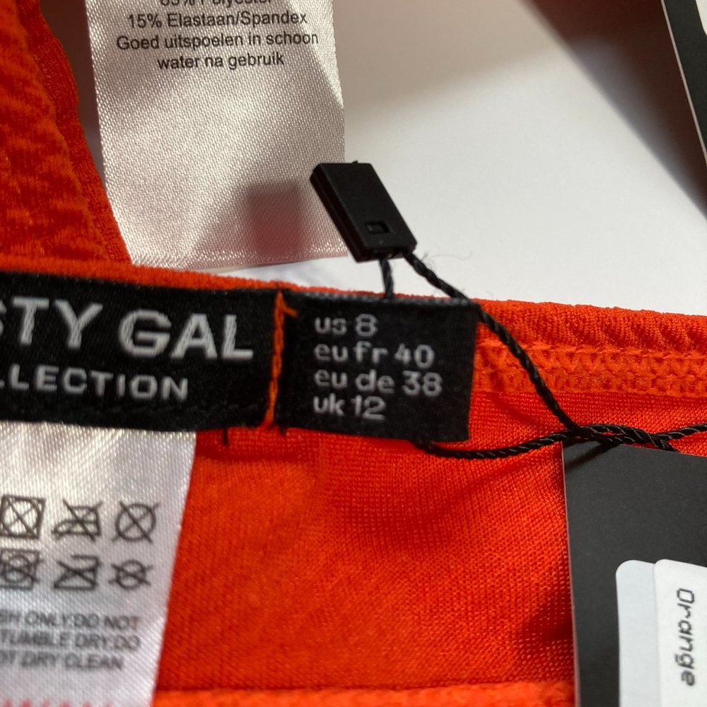 Nasty Gal Crinkle Bandeau Bikini Orange Top Size 6 Bottom 8 NWT! - Picture 12 of 16